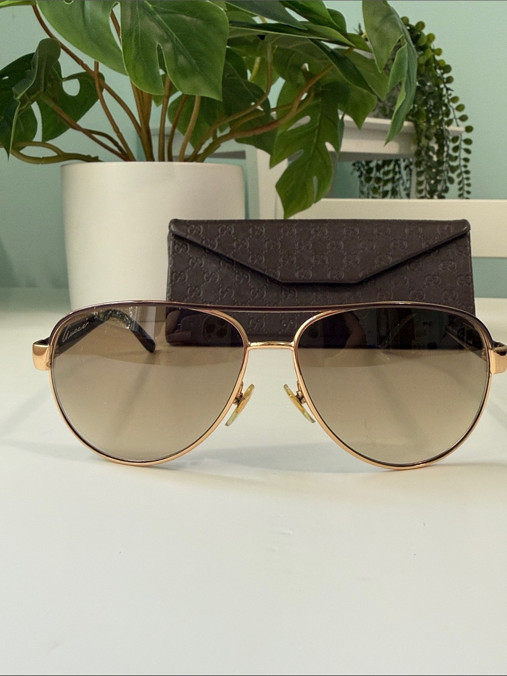 Gucci Gold Frame Sunglasses with Brown Lenses